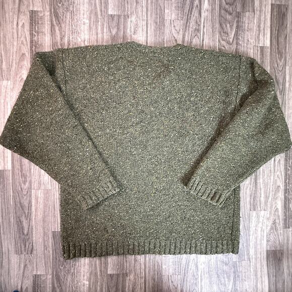 Tommy Hilfiger 100% Shetland Wool Chunky Speckled Forest Green V-Neck Sweate - Picture 2 of 5